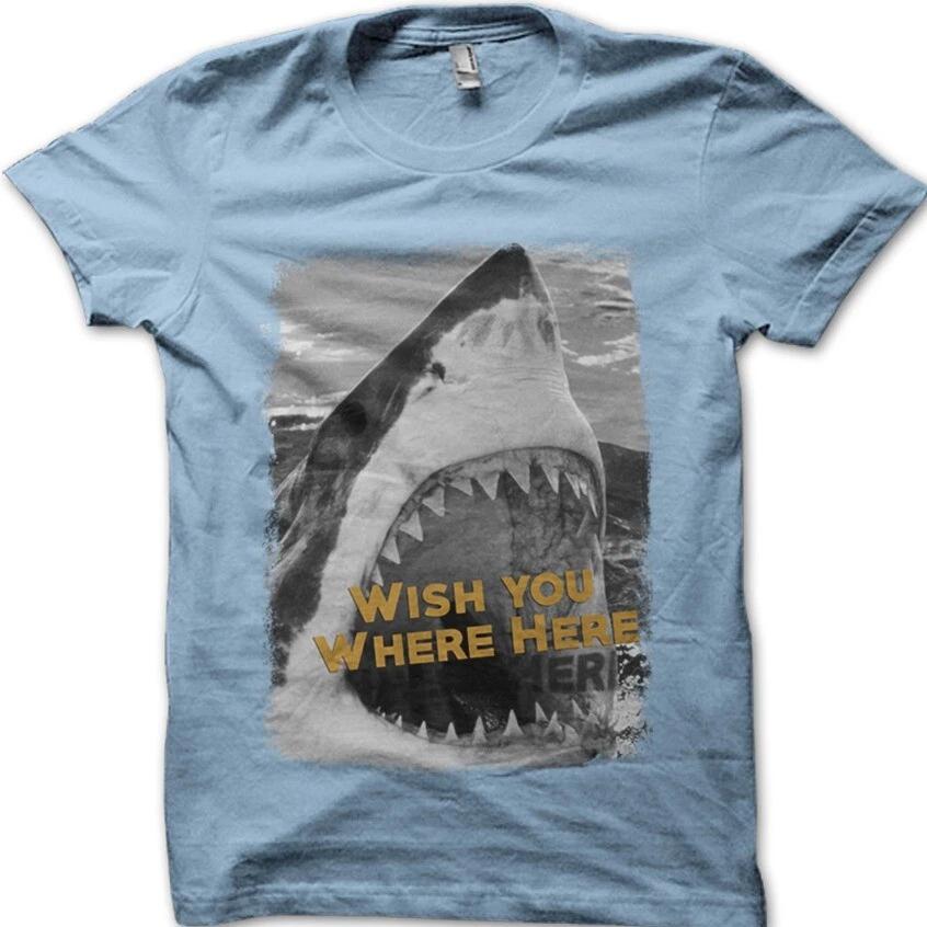 SHARK JAWS Желаю, чтобы ты был здесь рыбалка смешная хлопковая футболка 8996 S