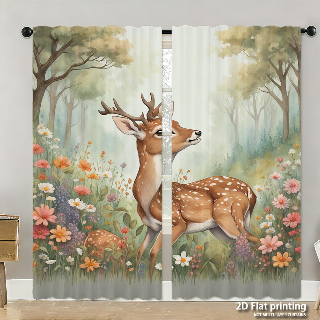 

Комплект из 2 штук штор с цифровой печатью высокого разрешенияснежная зимняя сцена с золотой рождественской елкойдомашний стиль декора W52H63inchW132H160cm