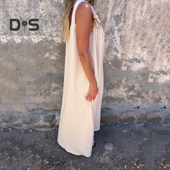 Damenkleid mit 3D-Rosendekor, Schultergurt, ärmellos, plissiertes Unterkleid, lockeres, einfarbiges, rückenfreies Maxikleid für Strandpartys und Verabredungen