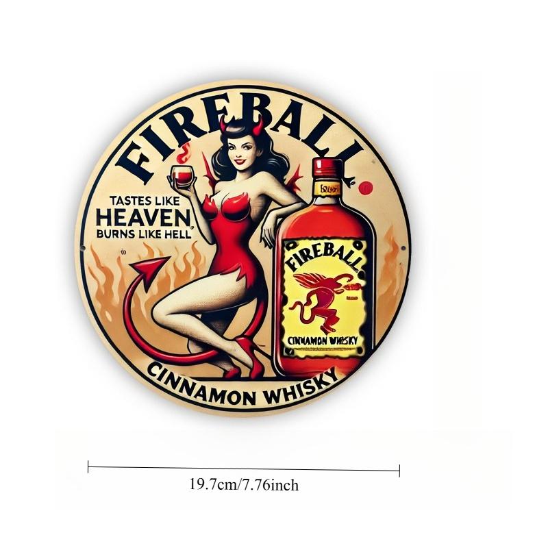 1pc Fireball" Vintage Metal Wall Art Tin Sign for Home, Bar,Cafe & Outdoor Decor | Ideal for Gardens, Galleries, Gyms & Garages