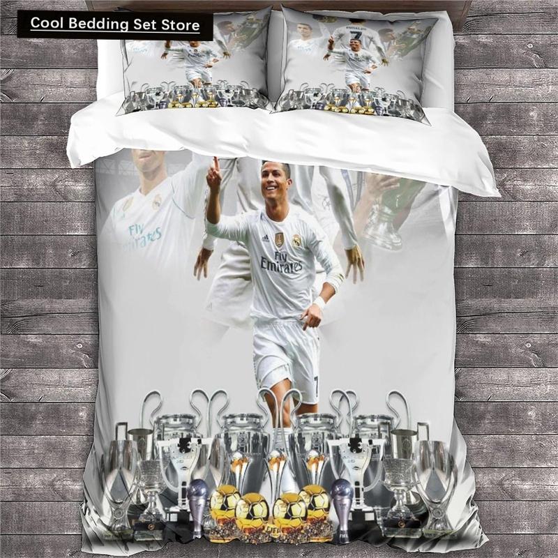 2/3 Pcs Duvet Cover Set Ronaldo Idol Football Star 3D Printed Quilt Cover for Teens Kids Boys Girls Soft Bed Cover with Zipper