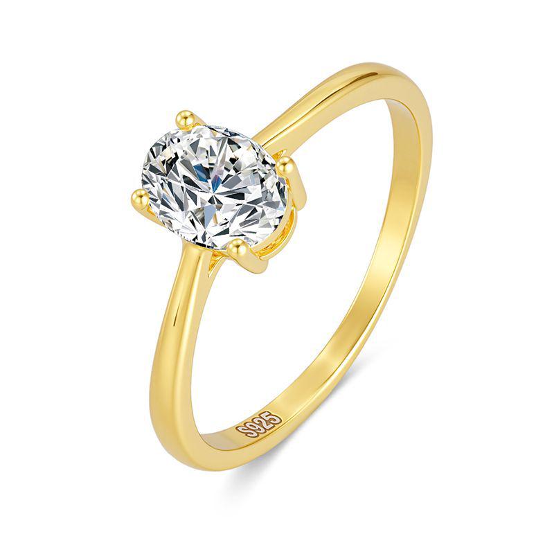 Oval Moissanite Ring in 18K Gold-Plated 925 Sterling Silver with Four-Prong Egg-Shaped Band Size 8
