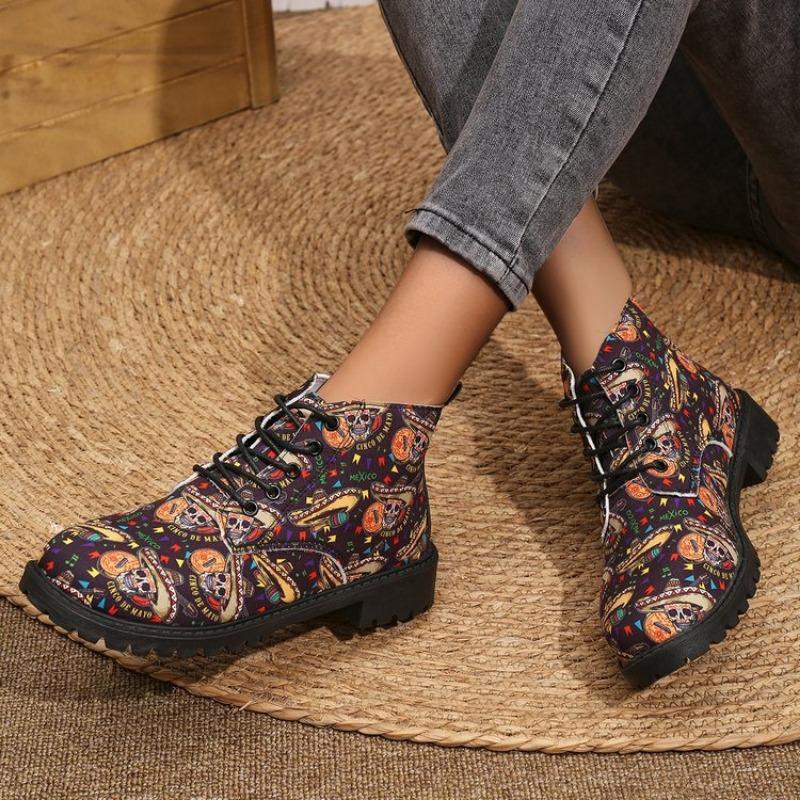 

Large size Halloween pattern low tube fashion boots autumn and winter new platform women s boots 36 чёрный