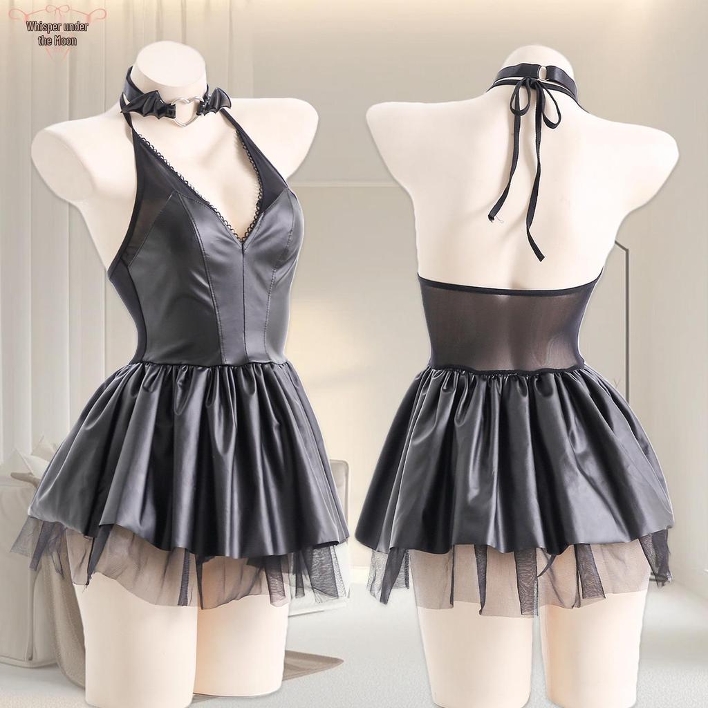 Ladies' Sensual PU Mini Dress & Little Devil Anime Uniform Set