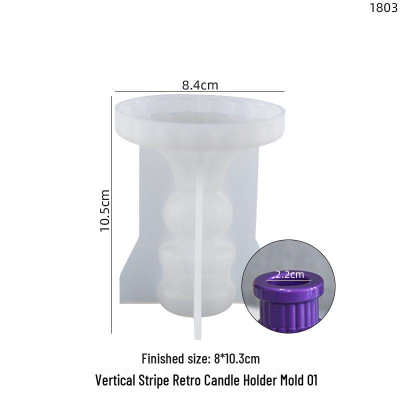 3D Striped Pillar Candle Holder Silicone Mold - Poppy DIY Crystal Resin Ornament