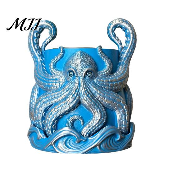 Durable Pla Plant Container 3D Printed Octopus Planter with Tray, Creative Succulents Flower Pot, Weather-Resistant Charming Garden Decor Planting