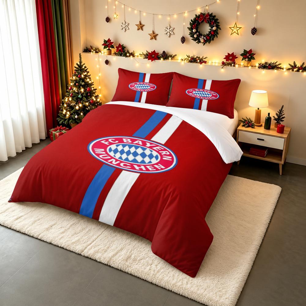 Red Vertical Blue White Stripe Bedding set (1 duvet cover, 2 pillowcases, duvet not included), Bayern Munich Center Badge Art Print