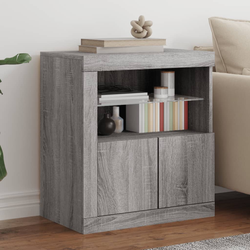 Sideboard with LED Lights Grey Sonoma 60.5 x 37 x 67 cm