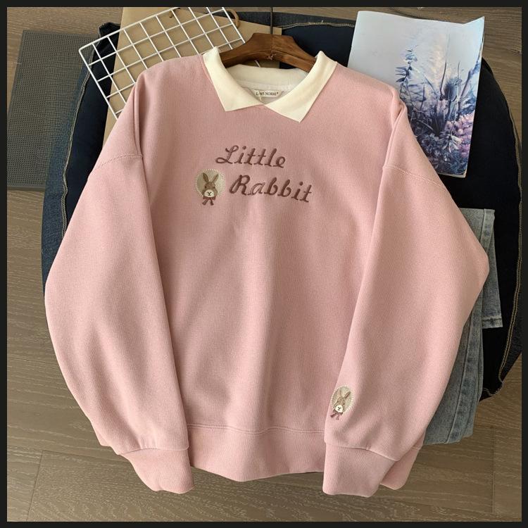 Frühling und Herbst Neu Koreanisch Bestickt POLO-Kragen Locker Student Vielseitiger Pullover Damen Dünne Jacke Top