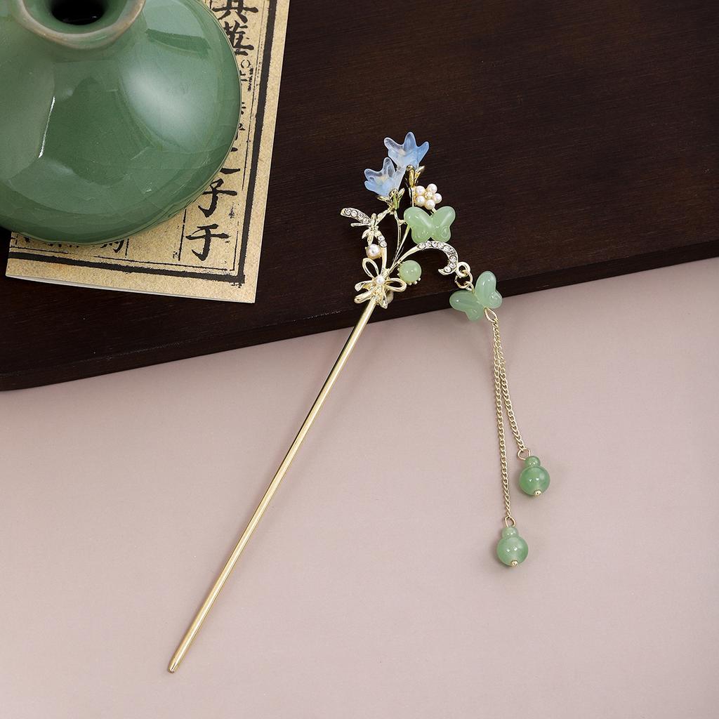 New Chinese Leaf Tassel Tassel Ancient Style Hairpin Simple Court Style Flower Butterfly Pearl Hanfu Hairpin Female