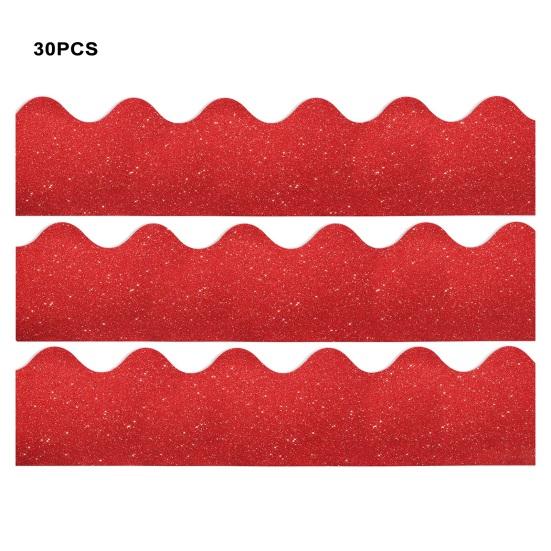30Pcs Glitter Bulletin Board Border 5 Colors Thick Scalloped Classroom Blackboard Poster Frame Edge Decoration Trim DIY Supplies