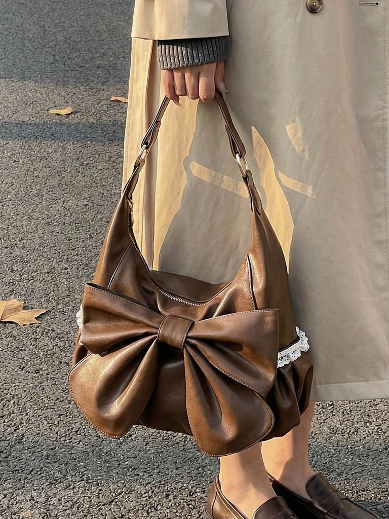 Underarm Bag Women's 2026 New Fashi Large Capacity Bow One Shoulder Bags Temperament Commuter Soft PU Crossbody Pouch