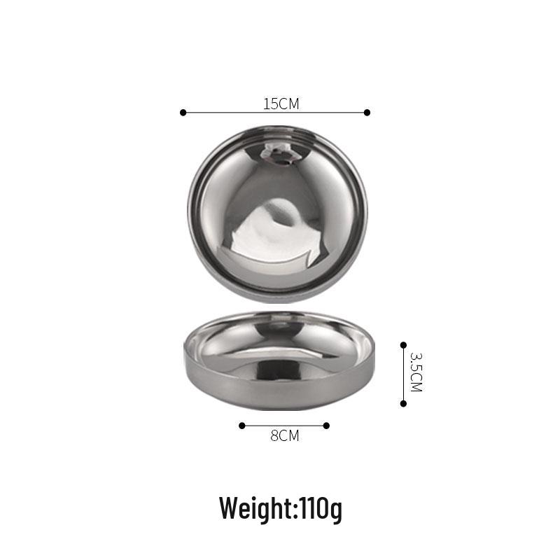 Korean-Style Double Layer Gold Kimchi Dish - Stainless Steel Small Bowl for BBQ, Dipping Sauce, Seasoning.