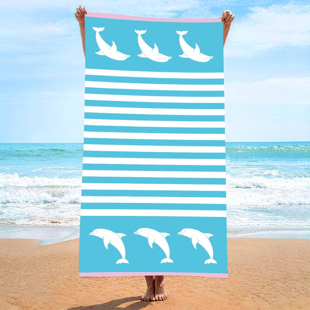 Tropical Dream Letter Print Beach Towel Polyester Green Palm Leaves Quick Dry Bath Towels Summer Vacation Pool Sandproof Blanket