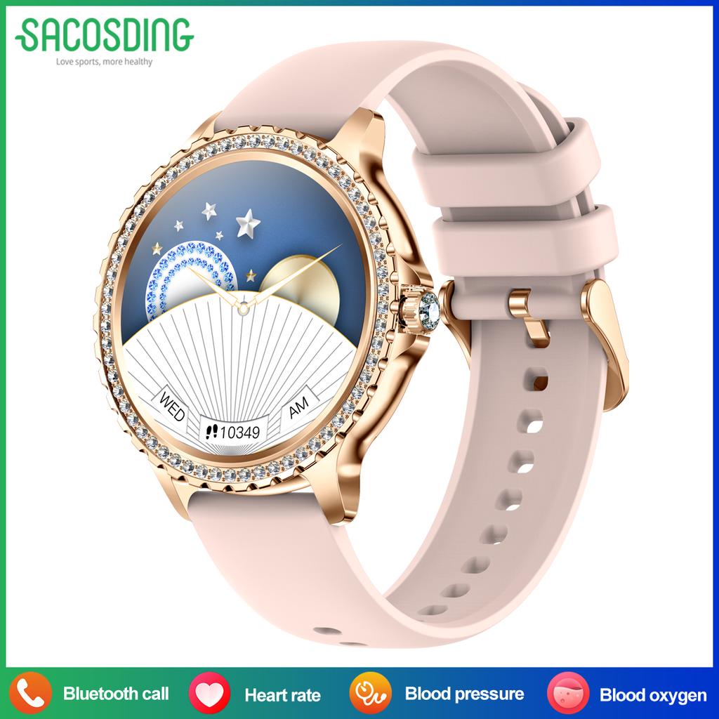 SACOSDING New Fashion Women Smart Watch AMOLED HD Screen 1.32 inch Sports Fitness Tracker Ladies Bluetooth Call SmartWatch For Xiaomi
