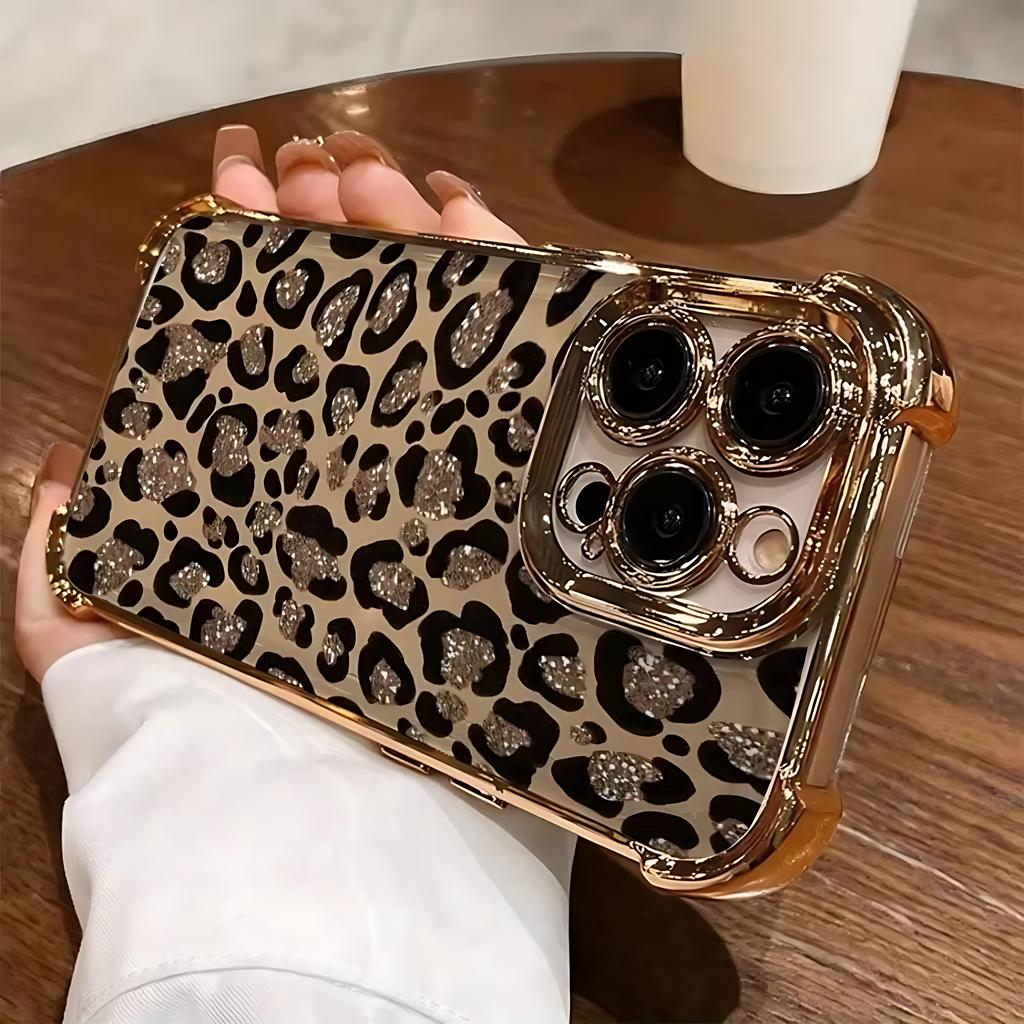 Golden Leopard Print Plating Phone Case For Xiaomi Redmi 15 15C 14C K50 A1 Note 15 14 13 12 12s Pro Plus 4G 5G Anti Fall Airbag