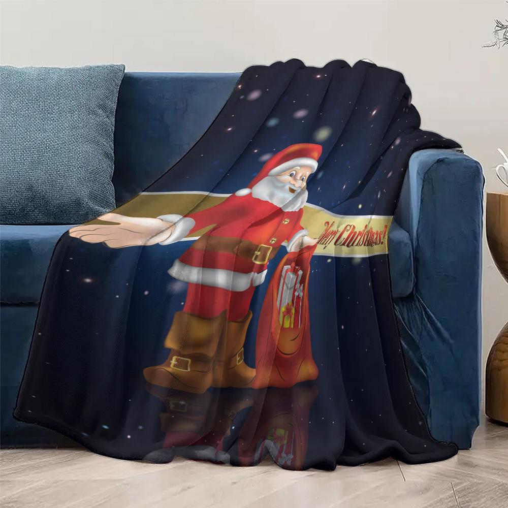 Festive Santa Claus Throw Blanket Cozy Christmas Home Decor Holiday Gift Warm Reversible Plush Soft Decorative Bedding