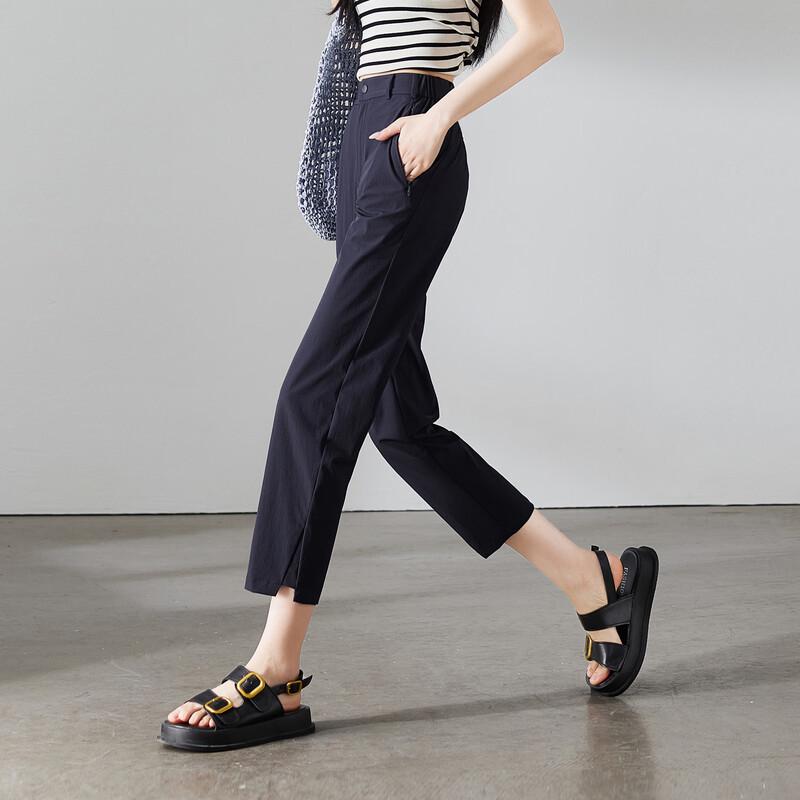 SOFSIL Women s High-Waist Cropped Split-Hem Casual Pants S