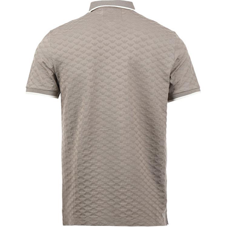 Emporio Armani Ss24 Striped Trim Textured Knit Polo Shirt Men Polo Shirts Gray 8N1FP0-1JHWZ-0650