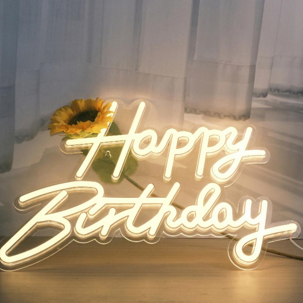 Led Birthday Decoration Birthday Party Led Sign Happy Birthday Neon Sign Led Light Usb Powered Dimmable Acrylic Lamp Warm White