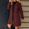 Single Breasted Coats Notch Lapel Collar Long Coat for Women Sleeves Women Casual Blazer Jacket Slim Fit Solid Color Outerwear Fall Winter Jacket