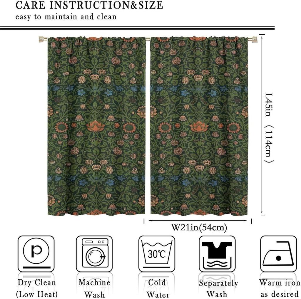 Bohemia Plant Flowers Pattern Blackout Window Curtains   William Morris Art Print Vintage Decor Curtains   for Living Room Bedroom