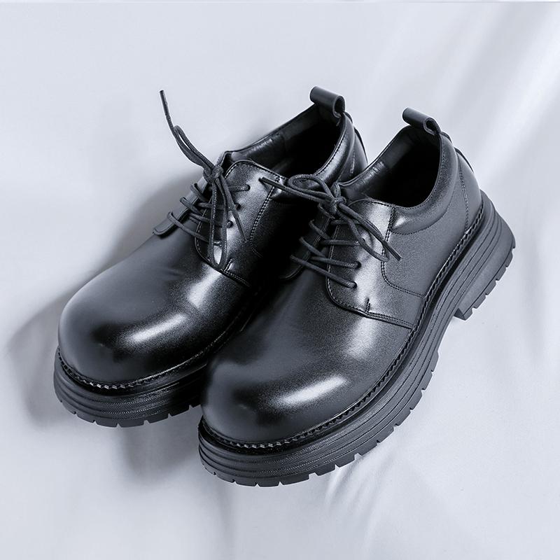 Fashion Stylish Men's Leather Casual Shoes Outdoor Thick Bottom Oxford Shoes Lace Up Tendon Outsole Business Shoes Formal Dress Footwear
