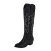 Fashion Women High Boots Nude Black Suede Embroidered Knee High Boots Women Sexy Pointed Toe Spike Kitten Heels Knight Boots Black White