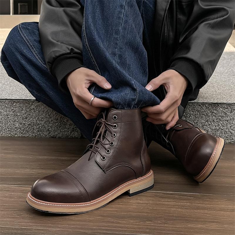 High top men's leather shoes Fashionable and versatile classic styles Leisure Party Daily office Adult high-quality boots Hot
