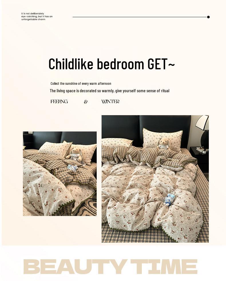 Princess Style Cartoon Shell Super Soft Bed Cover Set - 3 or 4-Piece, All Seasons, Skin-Friendly, Perfect for Dorms