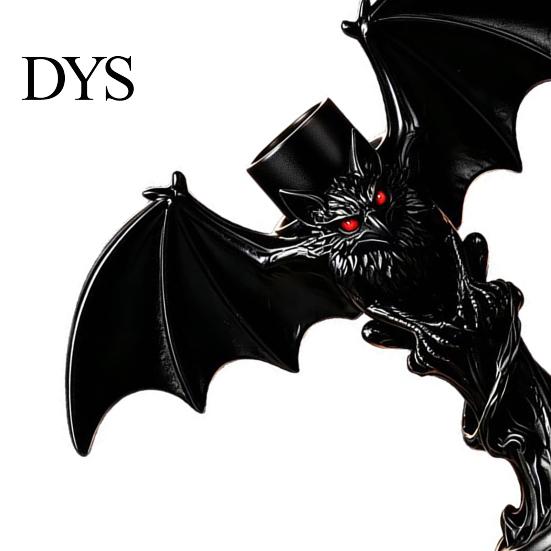 Gotycki Świecznik Nietoperz Halloweenowy Uchwyt Diabła, Skrzydlaty Świecznik z Figurką z Matowej Czarnej Żywicy Czerwone Oczy, Świeczniki Ozdoby Stołowe Stojak na Oczy