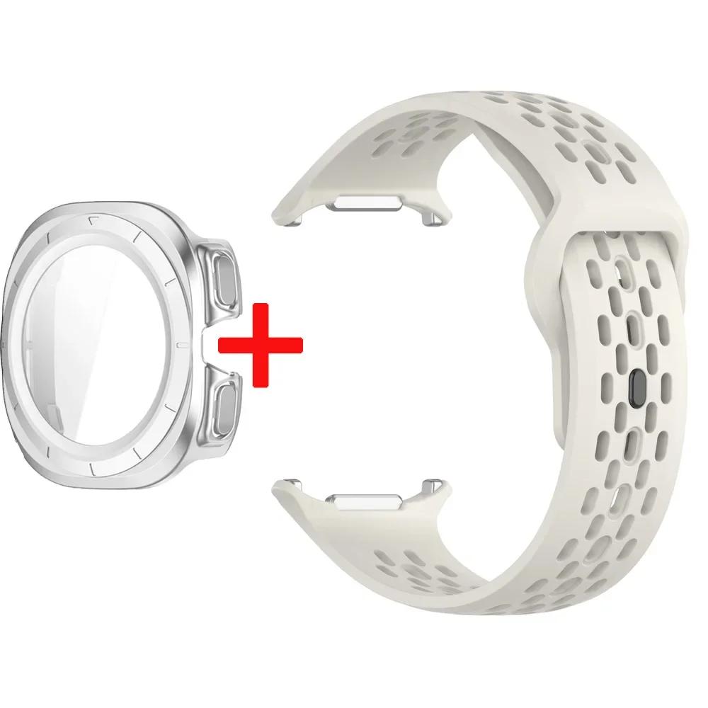 Silicone Strap+Case For Samsung Galaxy Watch Ultra 47 Sport Watchband Bracelet for Galaxy Watch Ultra Tempered Glass Cover Band