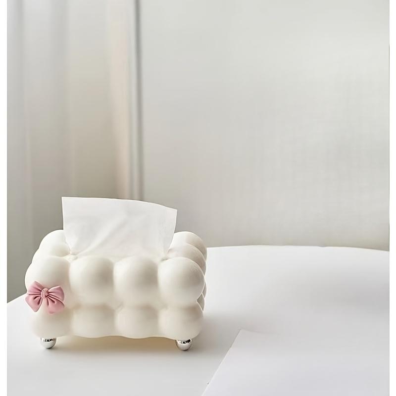 1pc Tissue Box Holder – Decorative Tissue Holder with Pink Bow, Functional Plastic Desktop Organizer – Home Decor for Bedroom, Dining And Living Room