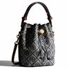 Tory Burch T Monogram Letter Pattern Metal Buckle Fabric And Leather Bucket Bag Mini Women Bags Navy-Blue Gray 181375-405