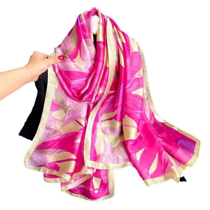 Hot-selling Rich Flower Shawl Large Size Premium Printing Silk Scarf Imitation Silk Scarf New Long Scarf Beautiful Brocade