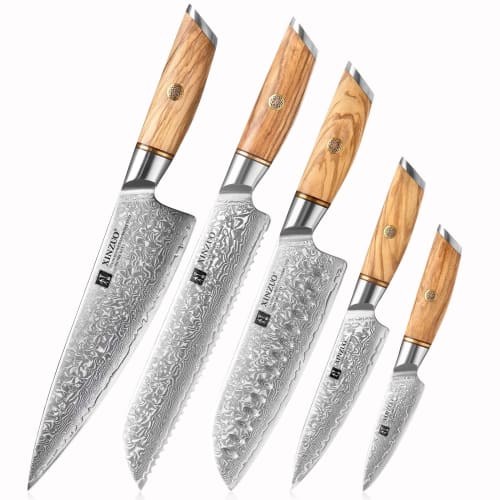 XINZUO 73-Layer Damascus Steel 5-Piece Chef Knife Set, Hand-Forged Sharp Kitchen Knife Set with Powdered Steel Core, Chef Santoku Bread Utility Paring