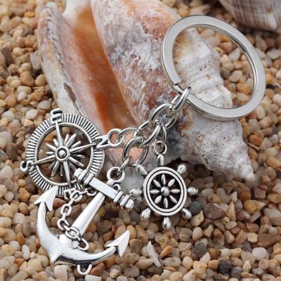Compass Anchor Rudder Pendant Key Chain Keyring Keyfob Family Friend Gift