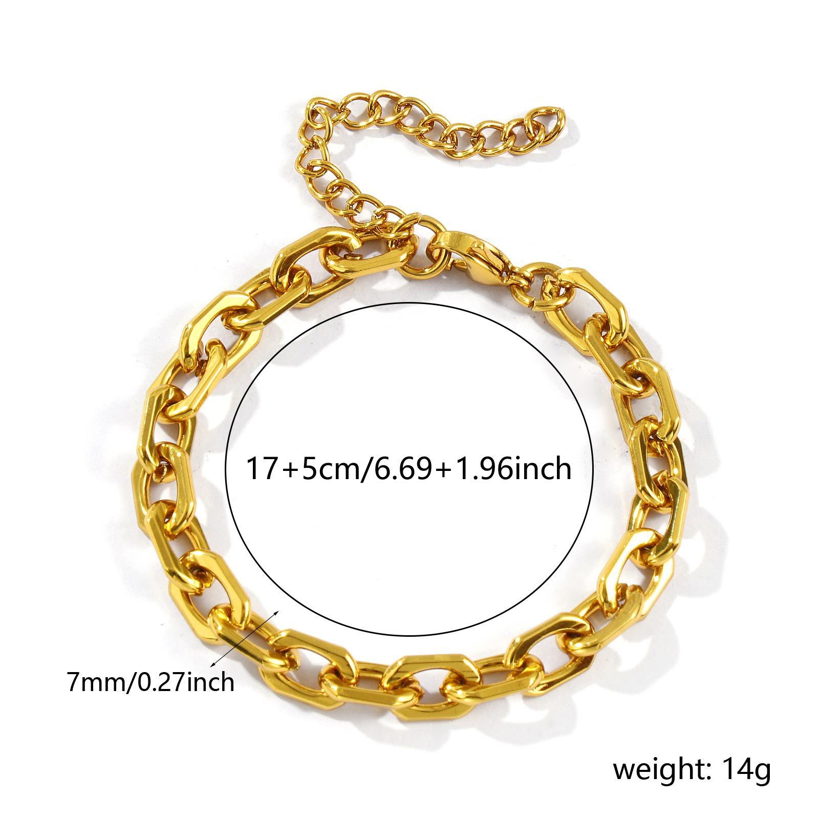 

1pc Exquisite 304 Stainless Steel Bracelet Gold Color Link Cable Chain Bracelets For Women Men Party Jewelry Gift 17cm(6.7 )long