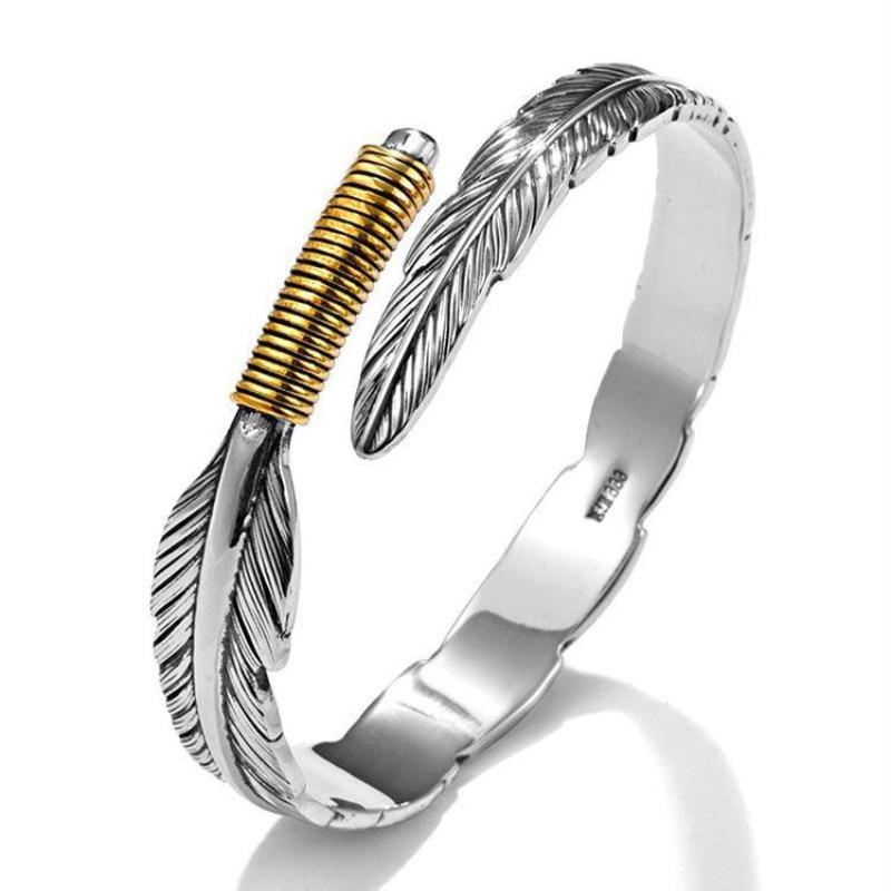 Vintage Punk Color Worn Feather Cuff Bracelet For Men Women Creative Design Wrist Open Bangle Charm Jewelry Birthday Gift