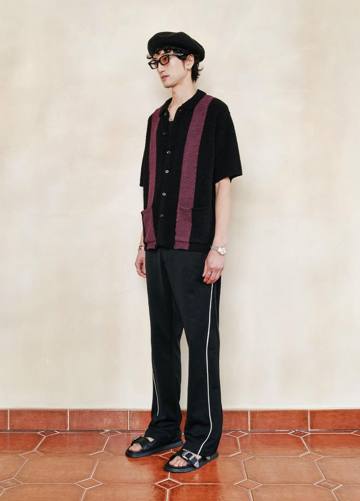 MEN IN JUNGLE Curved Piping Line Bootcut Track Pants - Black