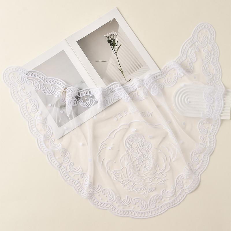 Solid Color Virgin Mary Lace Scarf For Women Embroidery Catholic Veil Church Pray Christian Veil Jerum Headscarf