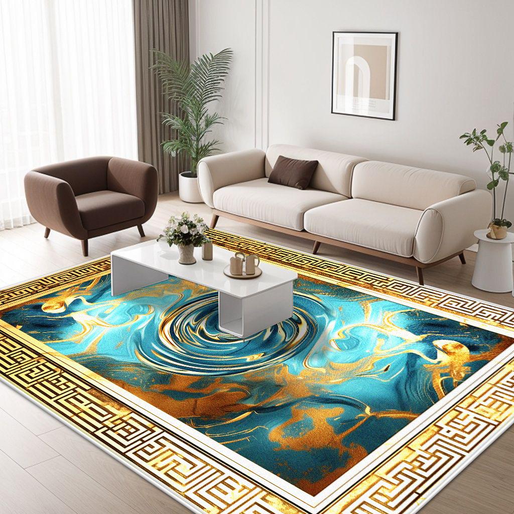 Modern Golden Border Home Decoration Luxury Living Room Rugs Antiskid Carpet for Rooms Soft Big Size Sofa Table Mat Easy Clean
