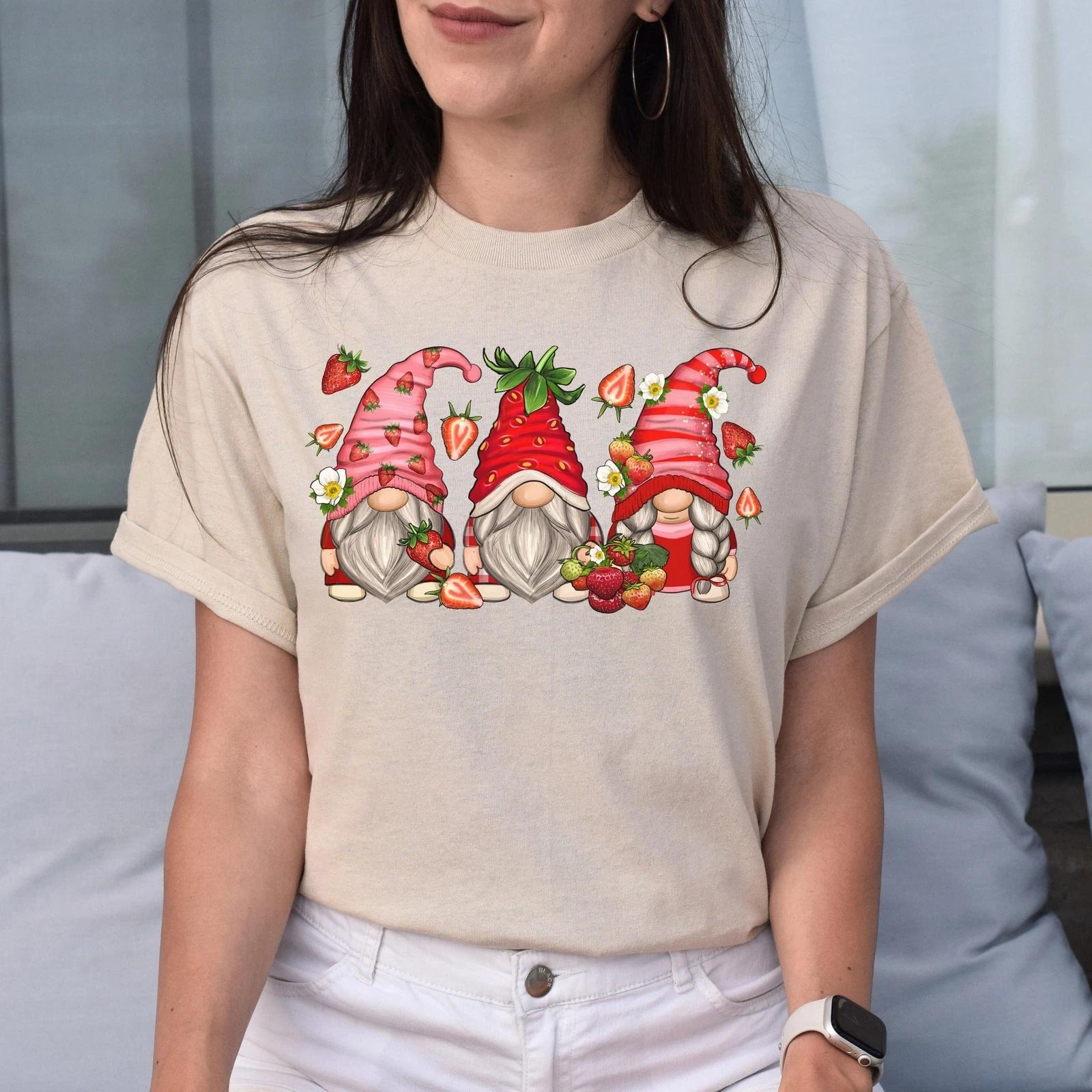 Strawberry Gnomes Unisex shirt strawberry lover Christmas gift White Sand L