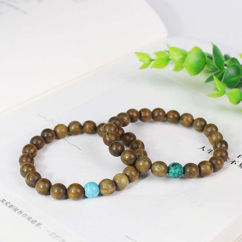Simple Green Sandalwood Bracelet: Unisex, Single Circle Retro Ethnic Style with Natural Fragrance In Small Size for Students and Couples