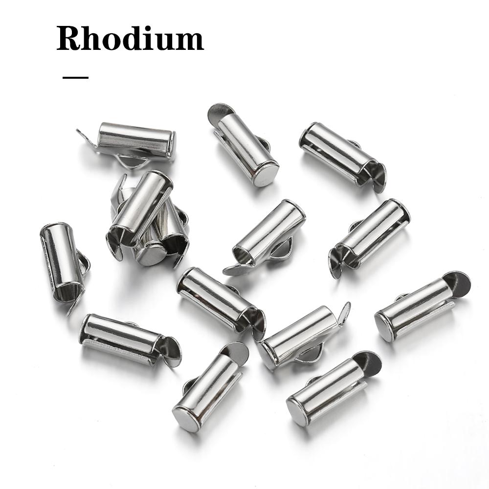 

50pcs Fastener Tube Crimp End Caps Slider Clasp Bracelet Buckles for DIY Connectors Loom Jewelry Making Findings Accessories 10mm