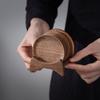 Walnut Wood Cup Mat Coffee Cup Heat Resistant Coaster Set Wooden Cup Pad with Storage Base for Home Kitchen Table Decoration