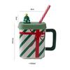 Cute Santa Claus Ceramic Mug With Handle Lid Straw Home Oat Milk Coffee Breakfast Cup Couples Christmas Gift 450ML