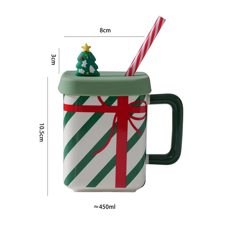 Cute Santa Claus Ceramic Mug With Handle Lid Straw Home Oat Milk Coffee Breakfast Cup Couples Christmas Gift 450ML