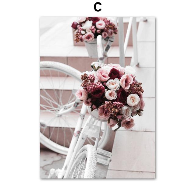 Profumo di rosa rosa, auto, bicicletta, telefono, citazione, arte murale, pittura su tela, poster e stampe nordici, quadri da parete per l'arredamento del soggiorno