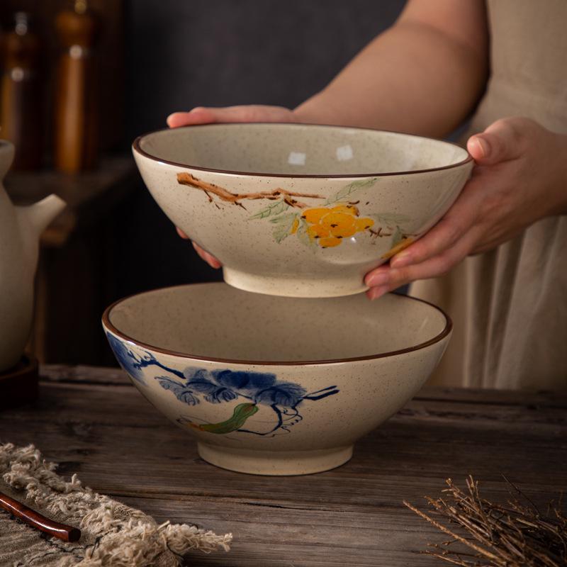 Vintage Ink Wash Ceramic Dòulì Noodle Bowl - High-Footed Underglaze Tableware for a High-End, Unique Feel.